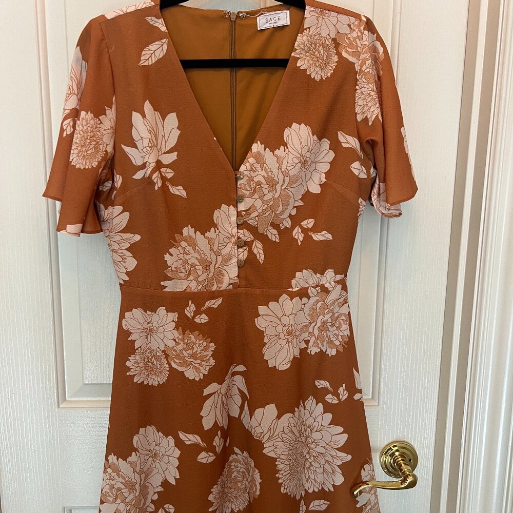 Deep Orange/Yellow S/S Flowy Dress